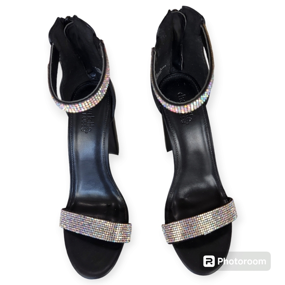 Charlotte Russe Black Sparkly Embellished ALMIE Heels Sandals Shoes Sz 8 - Picture 7 of 12